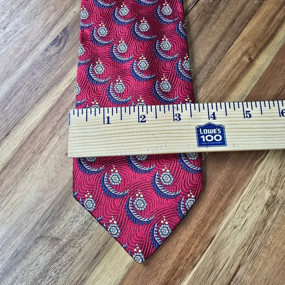 Jos. A. Bank Repp Silk Neck Tie Mens Red Swirl Medallion Signature Italy Work